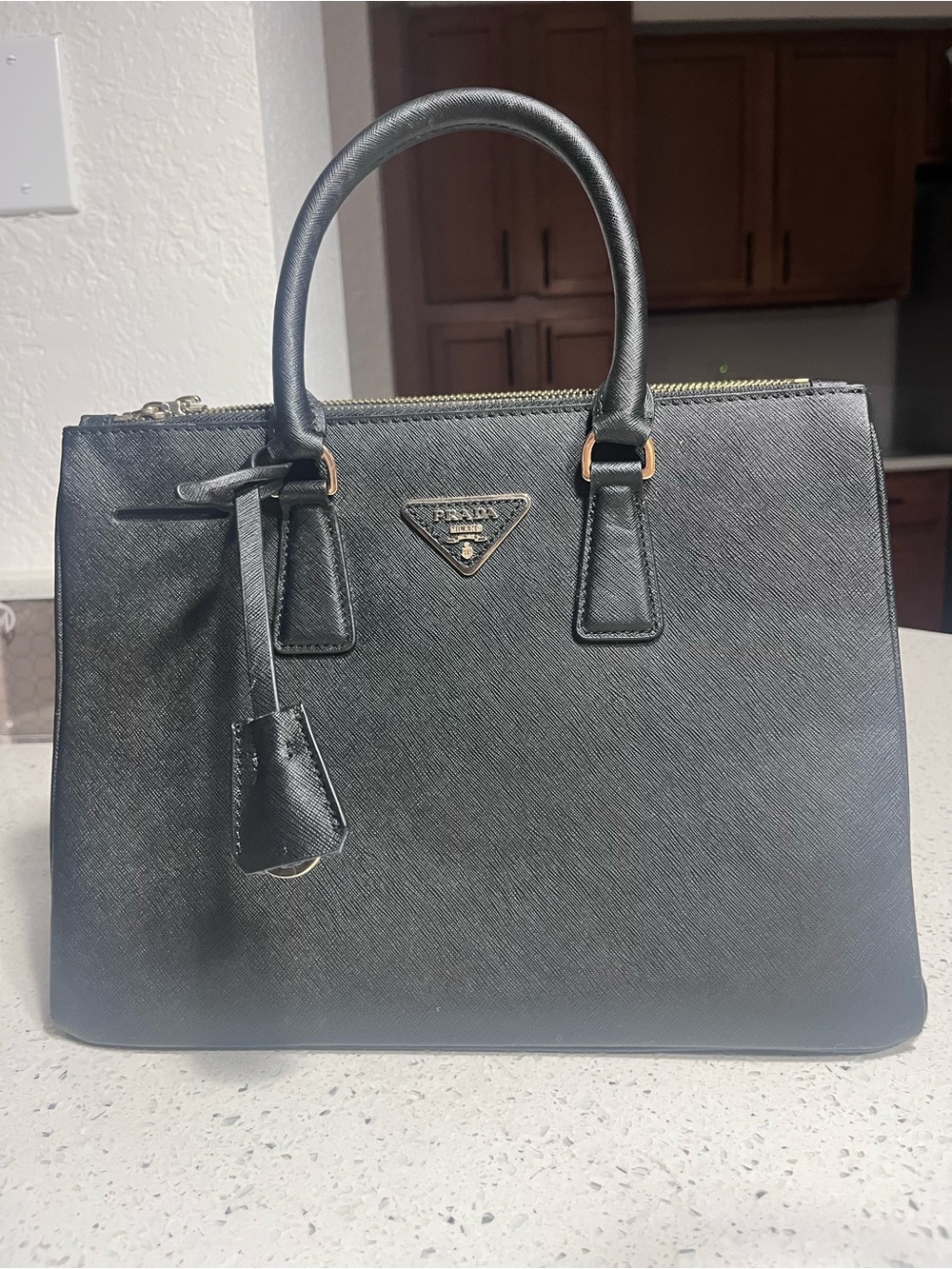 Black Satchel with Gold-Tone Hardware